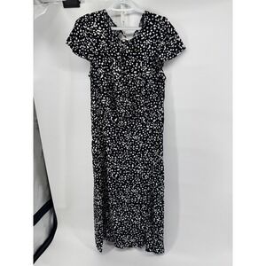 Banana Republic Black White Speckle Print Maxi Dress Short Sleeve Size L